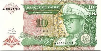 Zaire 10 Nvx Makuta Makuta, Pdt Mobutu - Pyramid - 1993