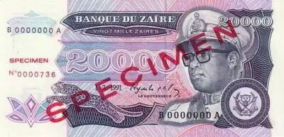 Zaire 20000 Zaire Pdt Mobutu, leopard - Bank of Za�re