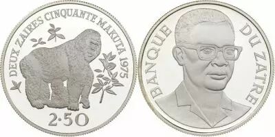 Zaire 2.50 Zaires - President Mobutu - WWF - 1975 - Silver