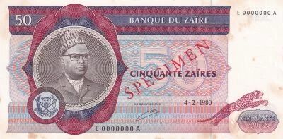 Zaire 50 Zaire - President Mobutu - Coat of arms - 1980 - Series E-A