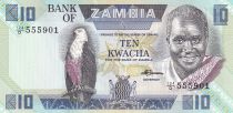 Zambia 10 Kwacha - Pres K. Kaunda - Banque - ND (1986-1988) - Serial D.124 - P.26e