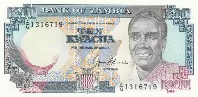 Zambie 10 Kwacha Pr�s. K. Kaunda - Batiment ND - 1991