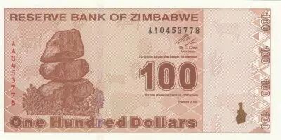 Zimbabwe 100 Dollars Chiremba - Monument - 2009