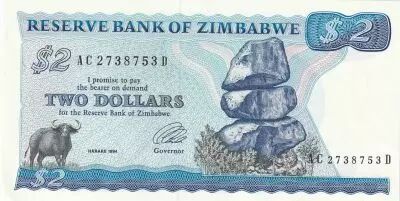 Zimbabwe 2 Dollars - Chiremba - 1994 - Serial AC