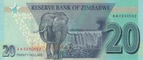 Zimbabwe 20 Dollars Chiremba - Eléphant - 2020 - Neuf