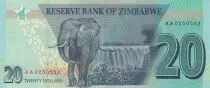 Zimbabwe 20 Dollars Chiremba - Eléphant - 2020 - Neuf