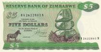 Zimbabwe 5 Dollars - Chiremba, zèbre - Scène de village - 1983 - NEUF - P.2c