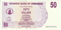 Zimbabwe 50 Dollars - Chiremba - Violet - Cascade - 2006
