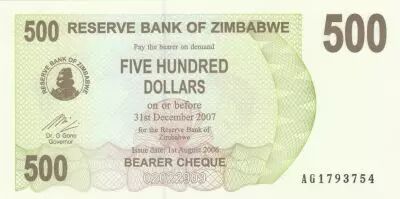 Zimbabwe 500 Dollar Barrage, poisson tigre - 2006