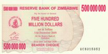 Zimbabwe 500 Million de $ de $, Poisson, barrage - 2008