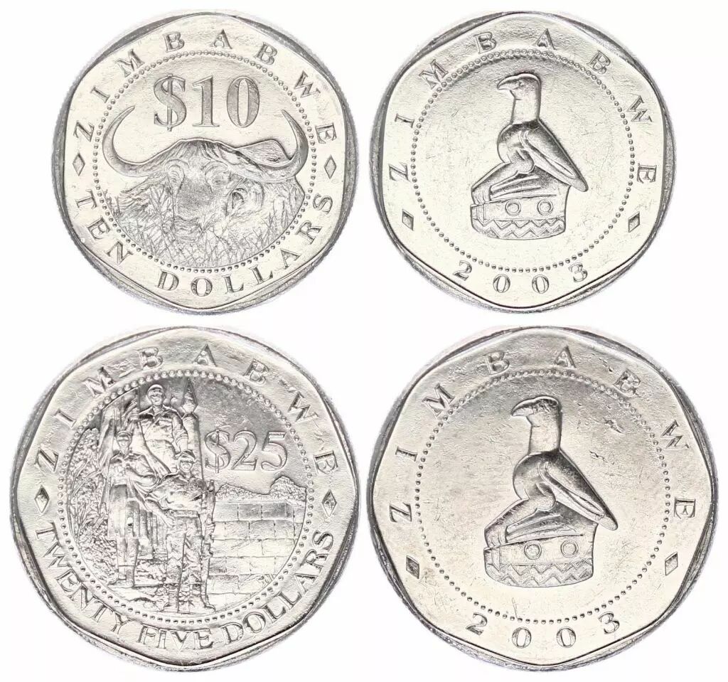 Pièce Zimbabwe Lot 2 pièces 10 et 25 2003