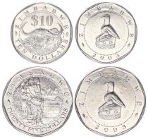 Zimbabwe Lot 2 pièces  - 10 et 25 $ 2003
